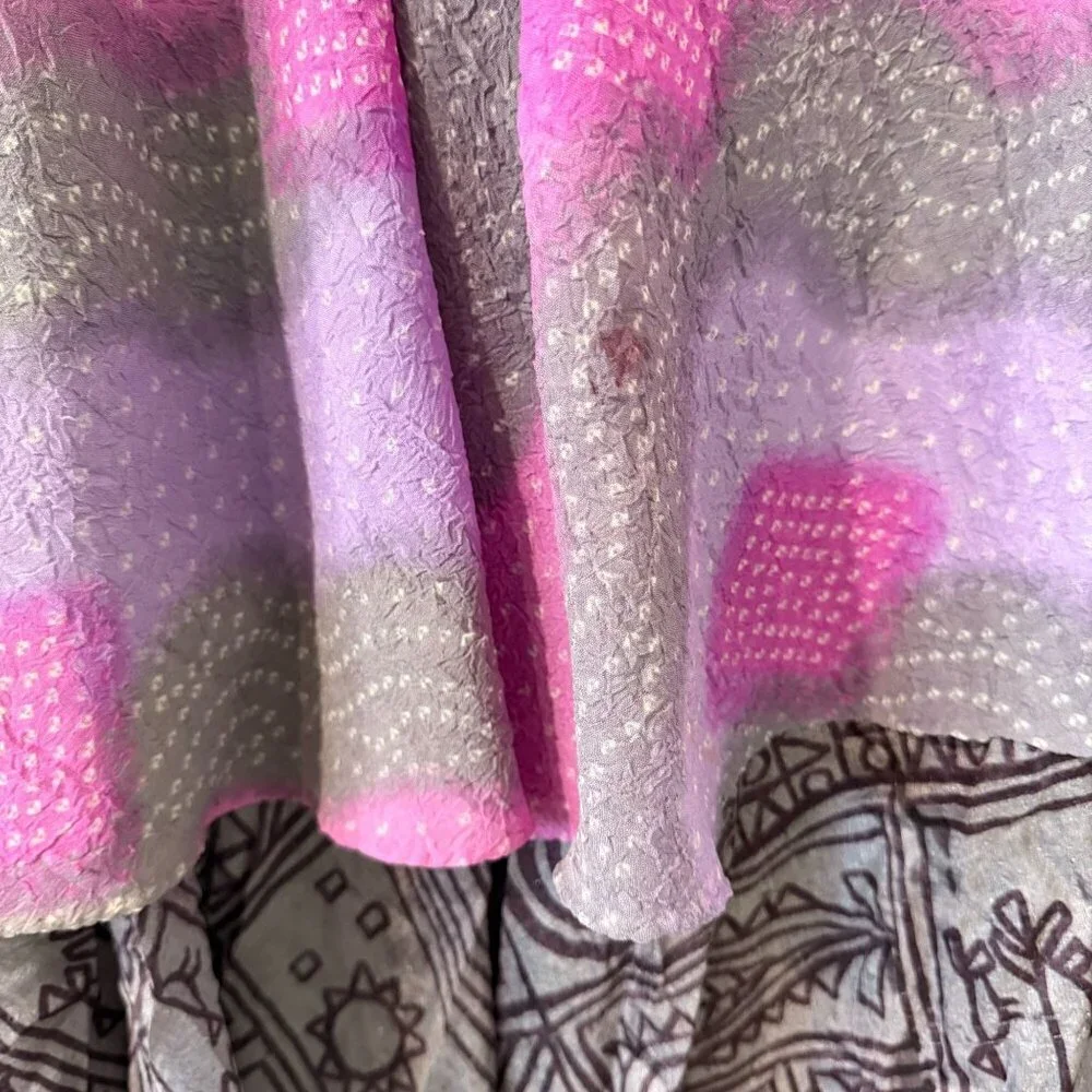 Boho Reversible Wrap Skirt Silk Purple Pink Tie Hippie Indie Fairy Layered - Picture 6 of 12